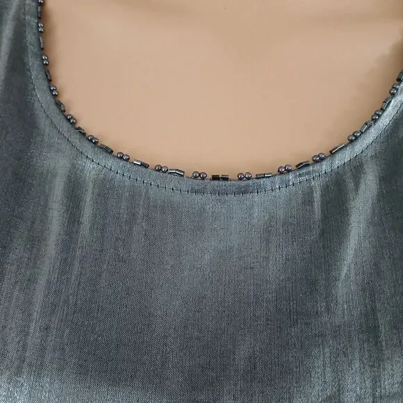 Karen Scott 3X Metallic Gray Shiny Round Neck Sleeveless Lightweight Blouse Top - Picture 3 of 7